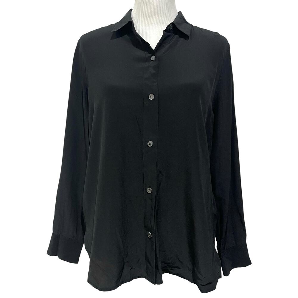 Equipment Femme Womens Silk Collared Black Button Up Blouse Long Sleeve Size L